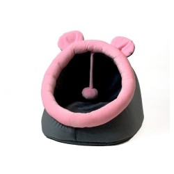 GO GIFT Budka z uszami dla kota - grafitowo-różowy - 40x45x34 cm