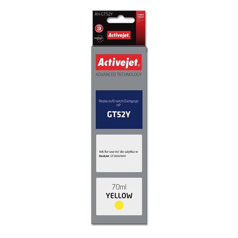 Activejet AH-GT52Y Tusz (zamiennik HP GT52Y M0H56AE Supreme 70 ml 8000 stron, żółty) Activejet AH-GT52Y Tusz (zamiennik HP GT52Y M0H56AE Supreme 70 ml 8000 stron, żółty)