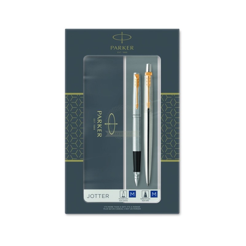 Parker-Zestaw pióro + długopis Jotter Stalowy GT Parker-Zestaw pióro + długopis Jotter Stalowy GT