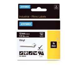 RHINO TAPE VINYL 12MM/5.5M/WHITE ON BLACK GR