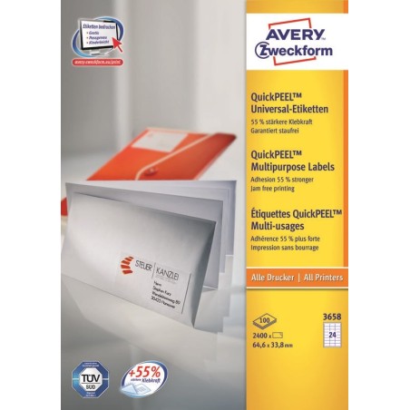 Avery 3658Z samoprzylepne etykiety Prostokąt Biały 2400 szt.