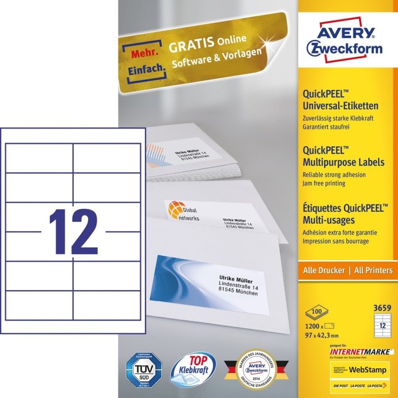 Avery 3659 samoprzylepne etykiety Prostokąt Na stałe Biały 1200 szt. Avery 3659 samoprzylepne etykiety Prostokąt Na stałe Biały 1200 szt.