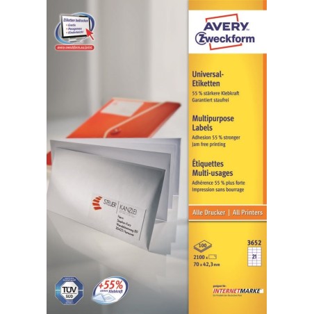 Avery 3652Z samoprzylepne etykiety Prostokąt Biały 2100 szt.