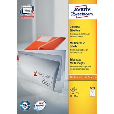 Avery 3479 etykiet do nadruku Biały Samoprzylepne etykiety do drukowania