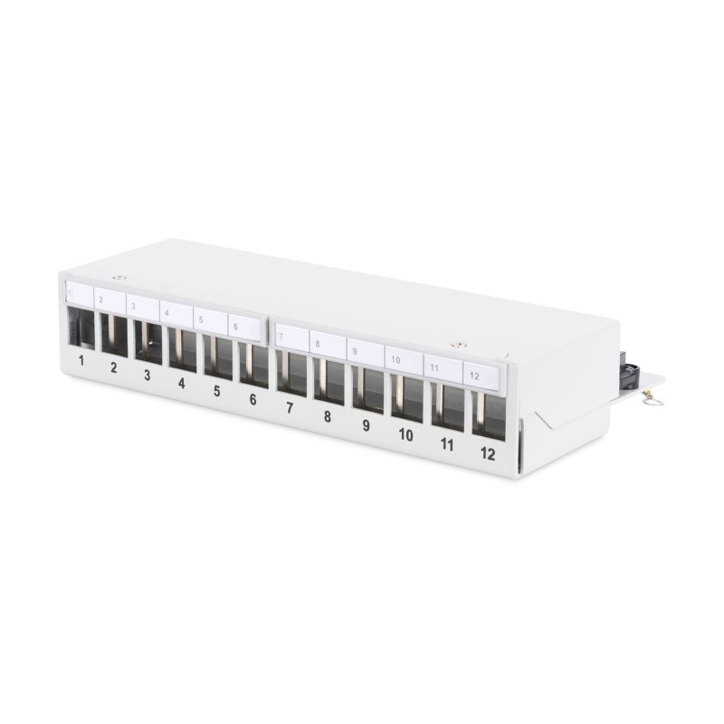 Panel krosowy modularny desktop 12x keystone, ekranowany, szary, prowadnica kabli, pola opisowe Panel krosowy modularny desktop 12x keystone, ekranowany, szary, prowadnica kabli, pola opisowe
