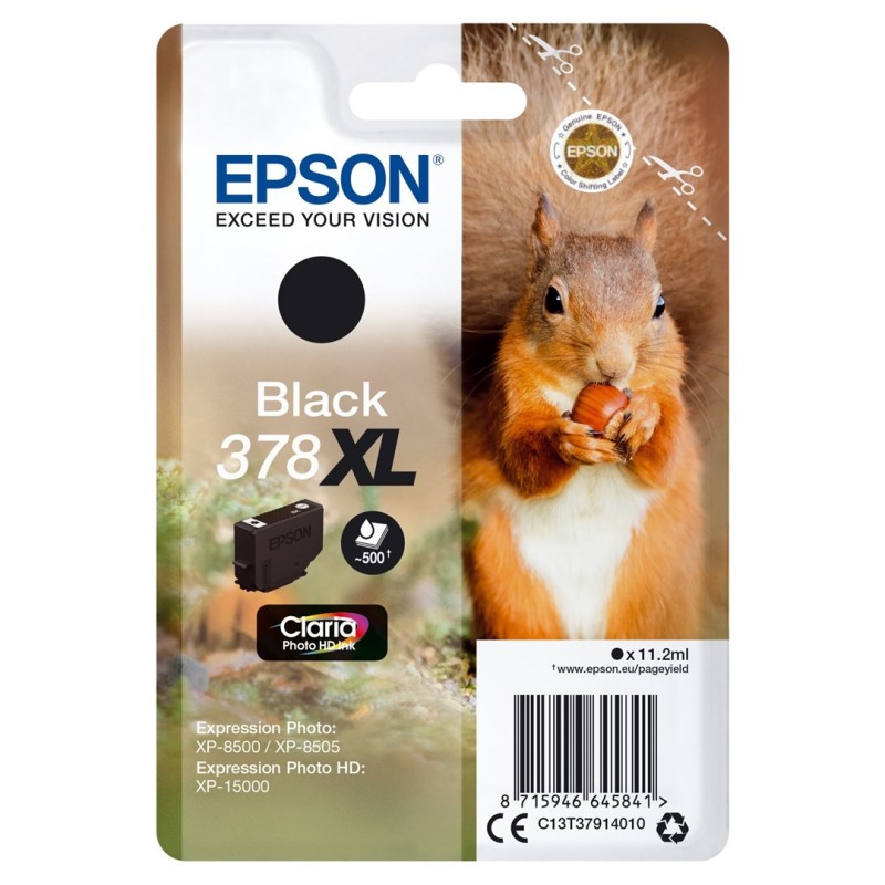Epson Squirrel Singlepack Black 378XL Claria Photo HD Ink Epson Squirrel Singlepack Black 378XL Claria Photo HD Ink