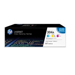 HP 304A zestaw 3 oryginalnych wkładów z tonerem LaserJet: błękitny/purpurowy/żółty