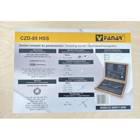 ZESTAW NARZEDZI DO GWINTOWANIA M3-M24 HSS CZD-85