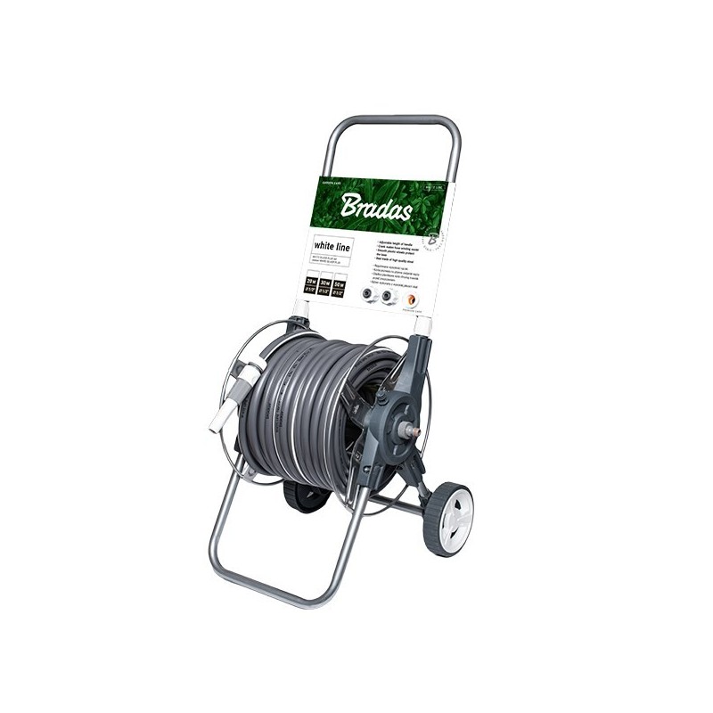 Bęben Wózek na wąż ogrodowy zestaw 50mb 1/2" na kołach White Silver Plus karta