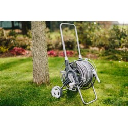 Bęben Wózek na wąż ogrodowy zestaw 50mb 1/2" na kołach White Silver Plus karta