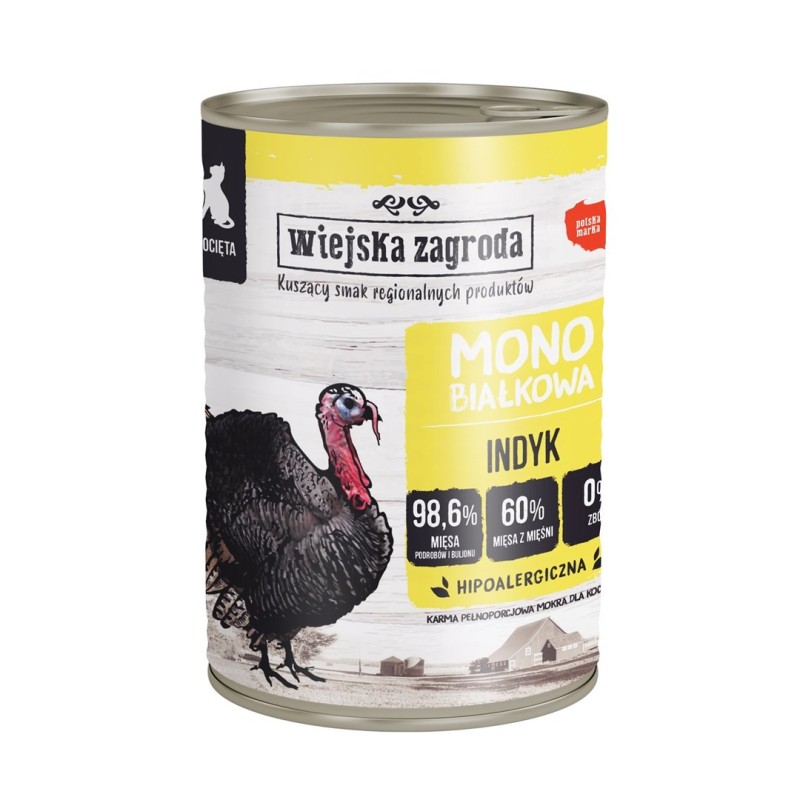 Wiejska Zagroda Monobiałkowa Indyk (kociak)Karma mokra dla kota - 400g Wiejska Zagroda Monobiałkowa Indyk (kociak)Karma mokra dla kota - 400g
