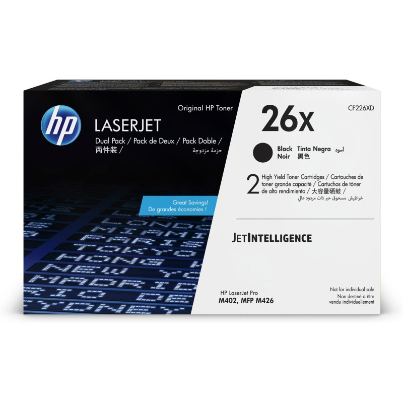 HP 26X – zestaw 2 czarnych, oryginalnych wkładów z tonerem XL HP 26X – zestaw 2 czarnych, oryginalnych wkładów z tonerem XL