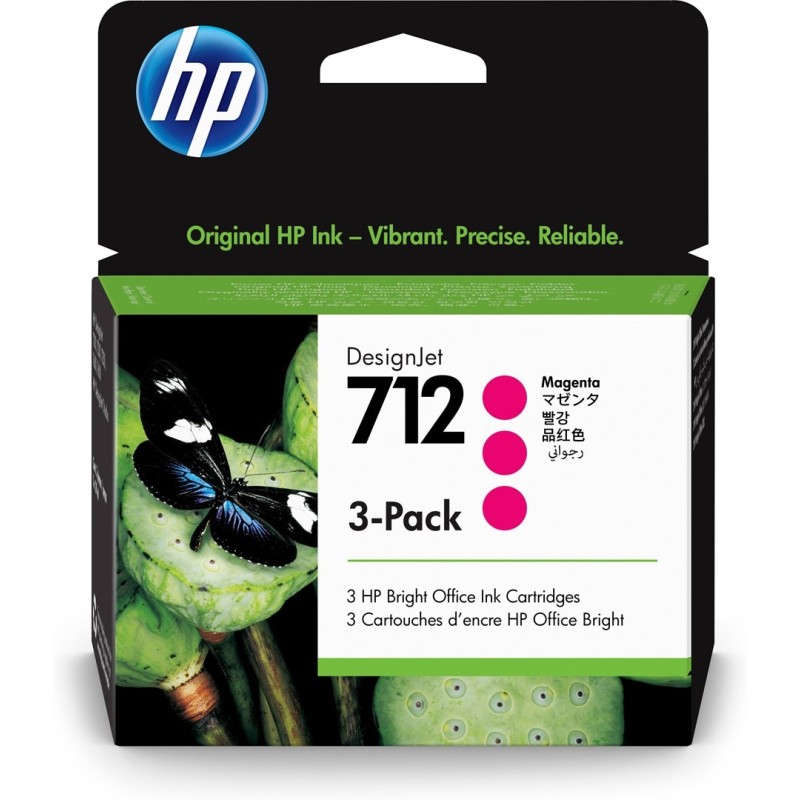 HP Zestaw 3 purpurowych wkładów atramentowych 712 DesignJet 29 ml HP Zestaw 3 purpurowych wkładów atramentowych 712 DesignJet 29 ml