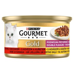 GOURMET GOLD Wołowina z kurczakiem mix kawałków na parze i w sosie - mokra karma dla kota - 85 g