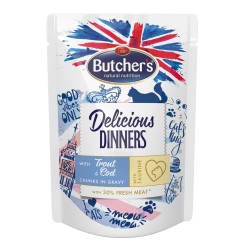Butcher’s Delicious Dinners Cat z pstrągiem i dorszem - mokra karma dla kota - kawałki w sosie - saszetka 100 g
