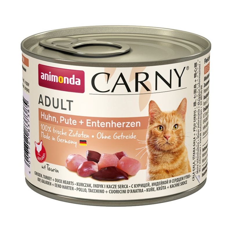 ANIMONDA Carny Adult kurczak, indyk, kacze serca - mokra karma dla kota - 200g