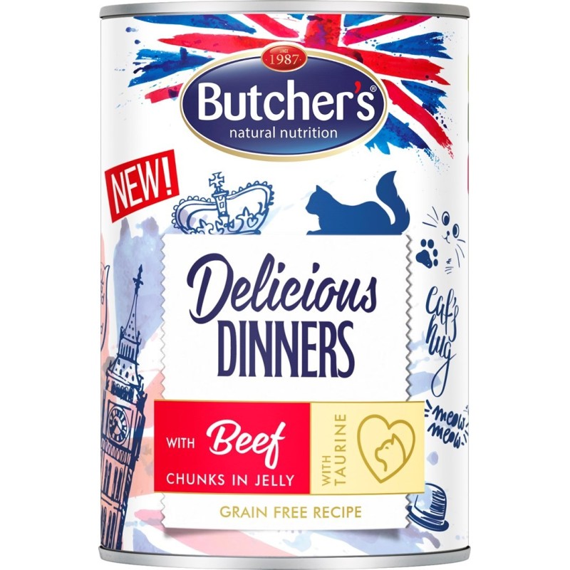 BUTCHER'S Delicious Dinners Kawałki z wołowiną w galaretce - mokra karma dla kota - 400 g