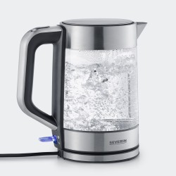 SEVERIN CZAJNIK ELEKTRYCZNY SZKŁO-STAL, 1,7L, ZAKRYTA GRZAŁKA, KONTROLER STRIX, WNĘKA NA PRZEWÓD, WSKAŹNIK WODY, 2200W WK3420