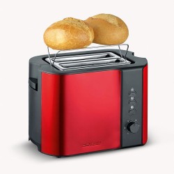SEVERIN TOSTER CZERWONY, STAL NIERDZEWNA, 2 KROMKI, PRZYCISK ROZMRAŻANIA, ELEKTR. KONTR. OPIEKANIA, MOC 800W AT2217