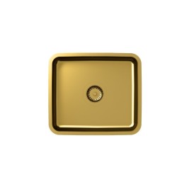 Zlewozmywak stalowy QUADRON NICOLAS złoty podwieszany + syfon save space w kolorze PVD