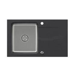 Zlewozmywak granitowo-stalowy QUADRON MICHAEL 111 czarny wpuszczany + syfon save space w kolorze komory