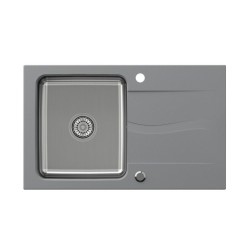 Zlewozmywak granitowo-stalowy QUADRON MICHAEL 111 szary wpuszczany + syfon save space w kolorze komory