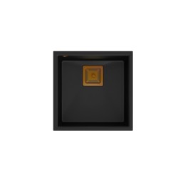 Zlewozmywak granitowy QUADRON DAVID 40 czarny podwieszany + syfon save space w kolorze PVD