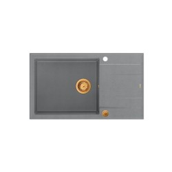 Zlewozmywak granitowy QUADRON EVAN 136 XL szary wpuszczany + syfon Push-2-Open w kolorze PVD
