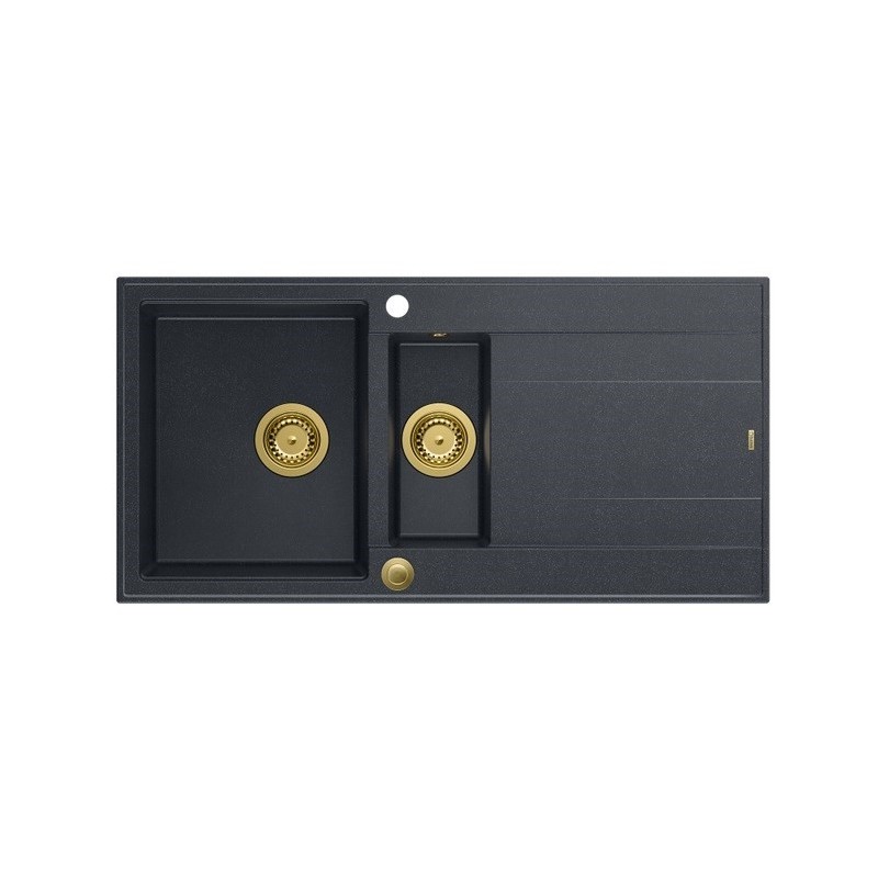 Zlewozmywak granitowy QUADRON EVAN 156 czarny wpuszczany + syfon Push-2-Open w kolorze PVD