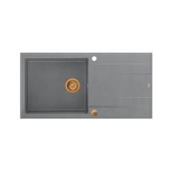 Zlewozmywak granitowy QUADRON EVAN 146 XL szary wpuszczany + syfon Push-2-Open w kolorze PVD