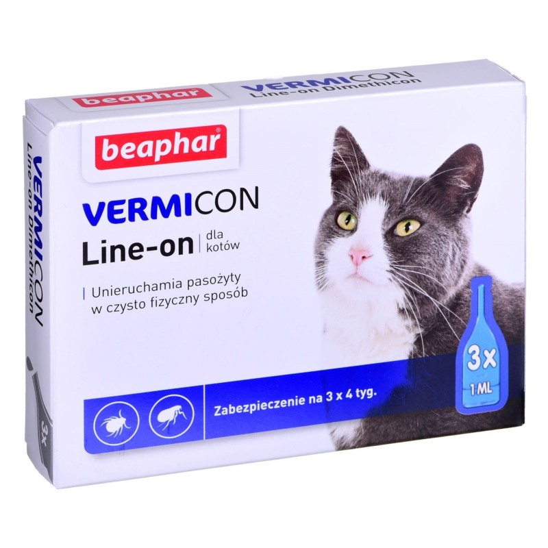 BEAPHAR VERMIcon Line-on Cat - krople przeciw pasożytom dla kota - 3x 1ml