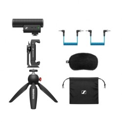 Sennheiser MKE 400 MOBILE KIT - Mikrofon pojemnościowy, superkardioidalny, wyposażony w filtr dolnoprzepustowy ze statywem