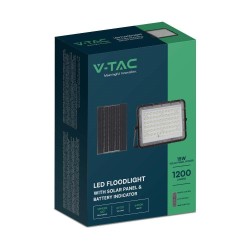 Projektor LED Solarny V-TAC 15W Pilot, AUTO, Timer, IP65 Czarny VT-120W 4000K 1200lm