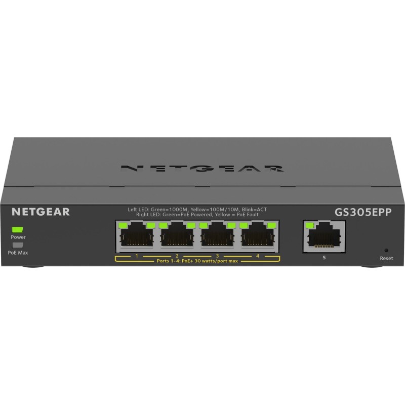 NETGEAR 5-Port Gigabit Ethernet High-Power PoE+ Plus Switch (GS305EPP) Zarządzany L2/L3 Gigabit Ethernet (10/100/1000) Obsługa NETGEAR 5-Port Gigabit Ethernet High-Power PoE+ Plus Switch (GS305EPP) Zarządzany L2/L3 Gigabit Ethernet (10/100/1000) Obsługa
