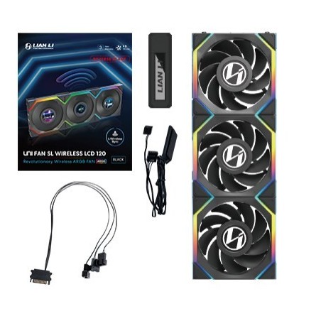 Lian Li UNI FAN SL Wireless LCD 120 Reverse Blade Obudowa komputera Wentylator 12 cm Czarny 3 szt.