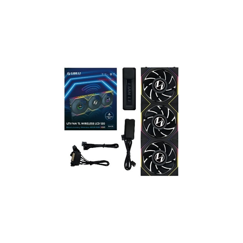Wentylator Lian Li UNI FAN TL Wireless LCD Lüfter, ARGB, PWM, 3er-Pack inkl. Controller - Reverse Blade, 120mm, czarny