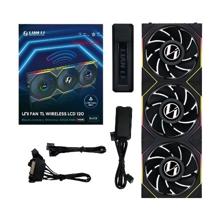 Wentylator Lian Li UNI FAN TL Wireless LCD Lüfter, ARGB, PWM, 3er-Pack inkl. Controller - Reverse Blade, 120mm, czarny