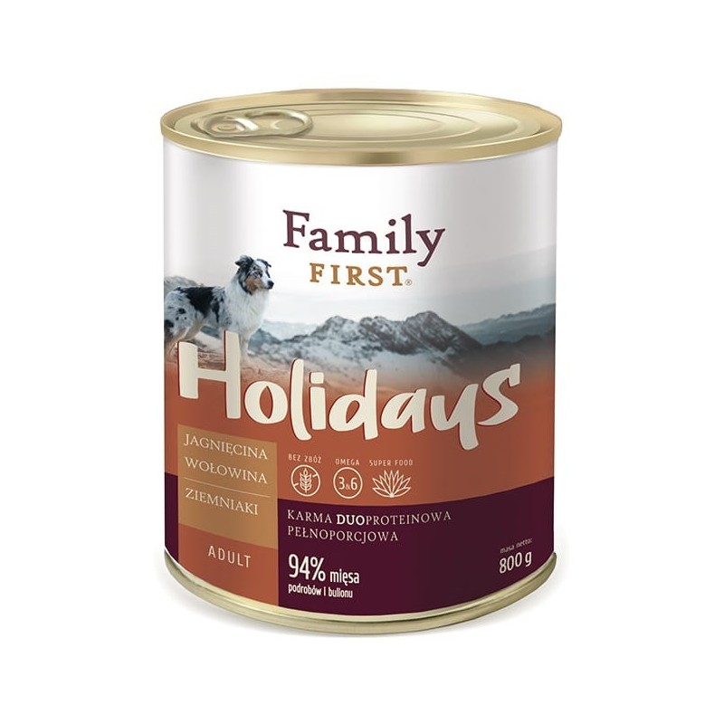 FAMILY FIRST Holidays Adult Jagnięcina, wołowina, ziemniaki - mokra karma dla psa - 800 g