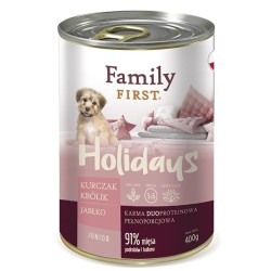 FAMILY FIRST Holidays Junior Kurczak, królik, jabłko - mokra karma dla psa - 400 g