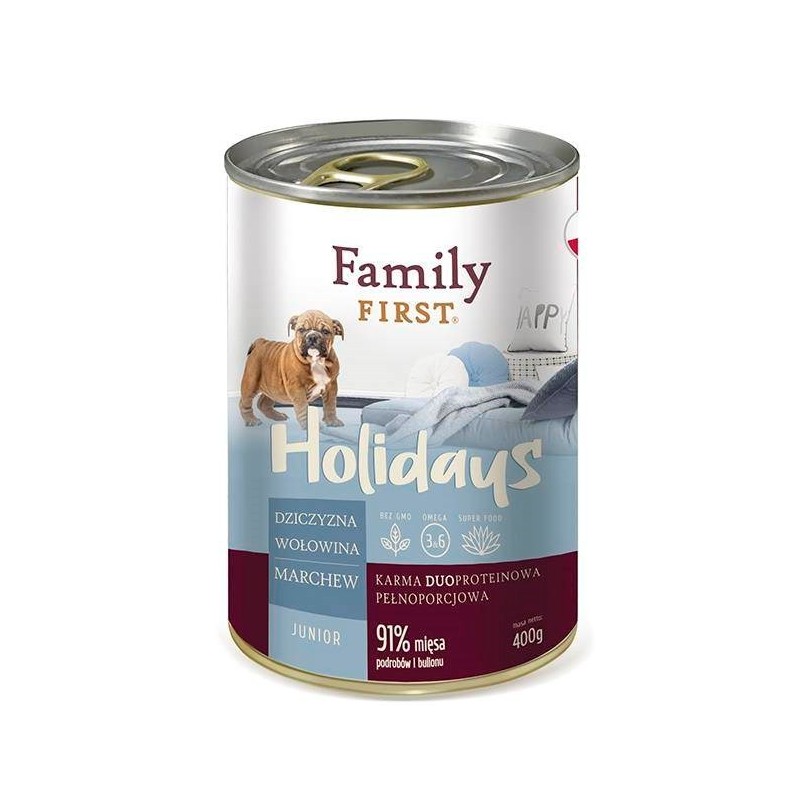 FAMILY FIRST Holidays Junior Dziczyzna, wołowina, marchew - mokra karma dla psa - 400 g