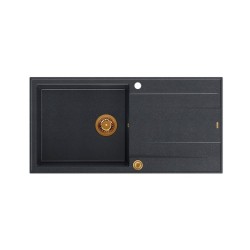 Zlewozmywak granitowy QUADRON EVAN 146 XL czarny wpuszczany + syfon Push-2-Open w kolorze PVD