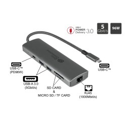 Alcasa HUB-C001A huby i koncentratory USB Type-C 5000 Mbit/s Antracyt