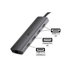 Alcasa HUB-C001A huby i koncentratory USB Type-C 5000 Mbit/s Antracyt