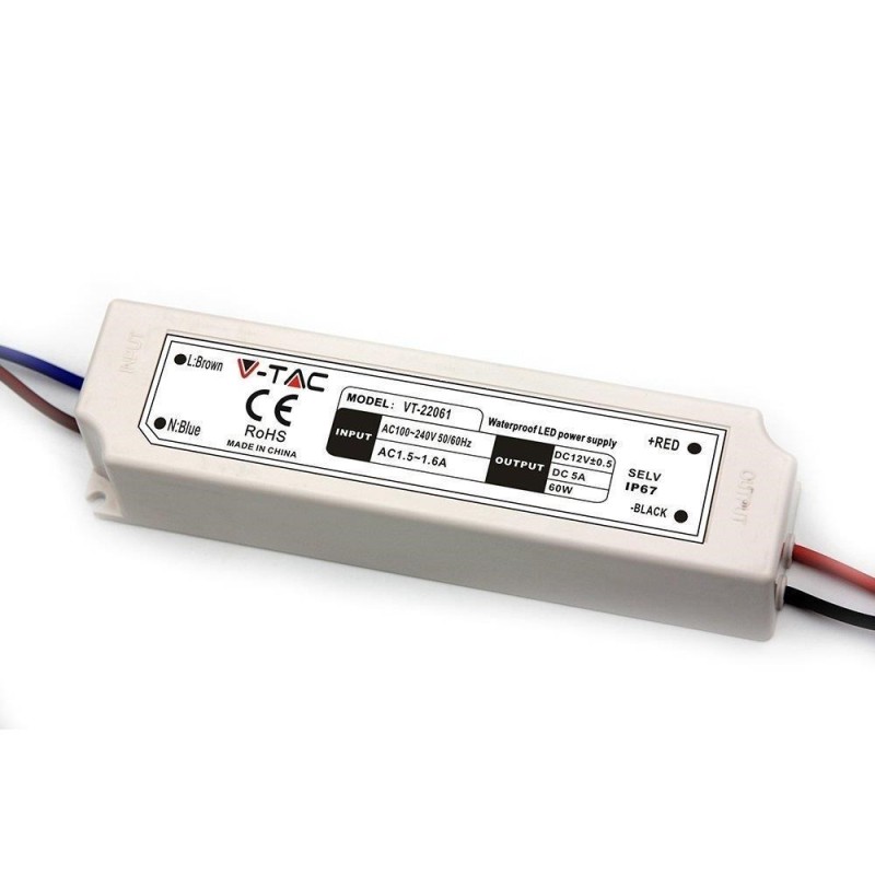 Zasilacz LED V-TAC 60W 12V 5A IP67 Hermetyczny Filtr EMI VT-22061 Zasilacz LED V-TAC 60W 12V 5A IP67 Hermetyczny Filtr EMI VT-22061