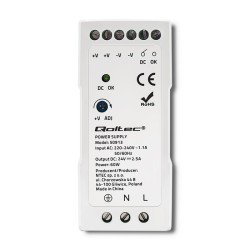 Zasilacz na szynę DIN Qoltec 50913 60W 24V 2.5A Biały Slim