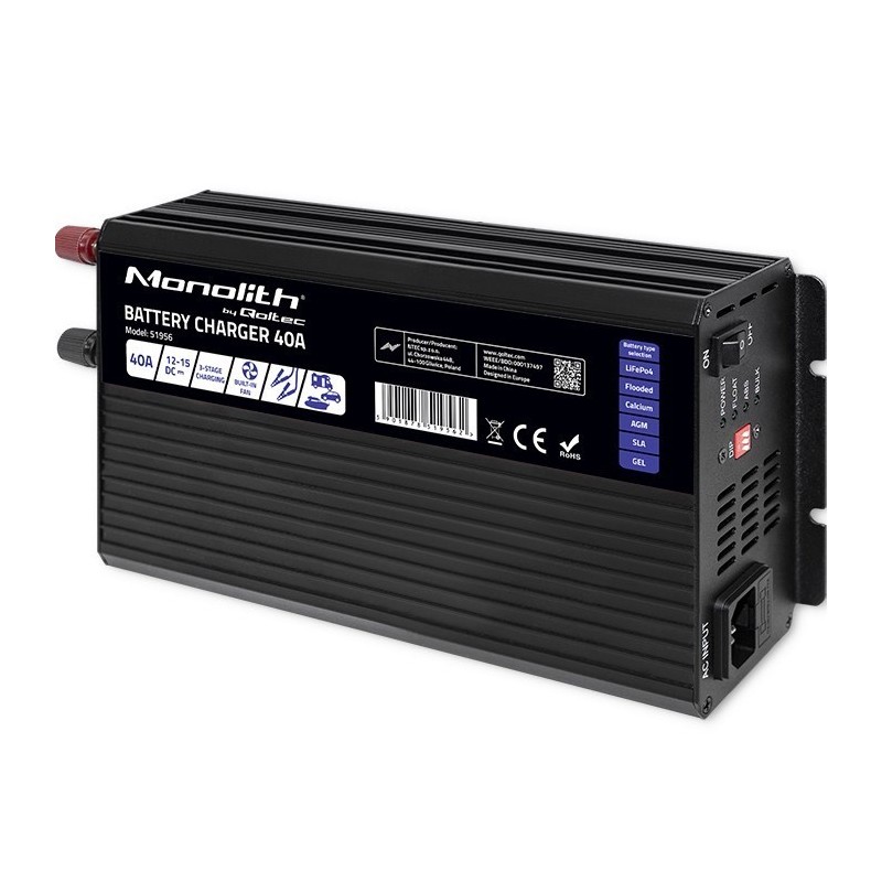 QOLTEC ŁADOWARKA DO AKUMULATORÓW LIFEPO4 AGM GEL SLA | 40A | 12V QOLTEC ŁADOWARKA DO AKUMULATORÓW LIFEPO4 AGM GEL SLA | 40A | 12V