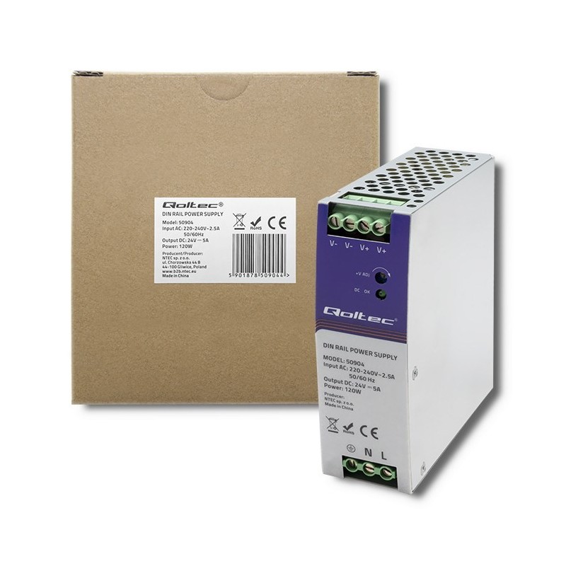 QOLTEC ZASILACZ NA SZYNĘ DIN PRZEMYSŁOWY | 120W | 24V | 5A QOLTEC ZASILACZ NA SZYNĘ DIN PRZEMYSŁOWY | 120W | 24V | 5A