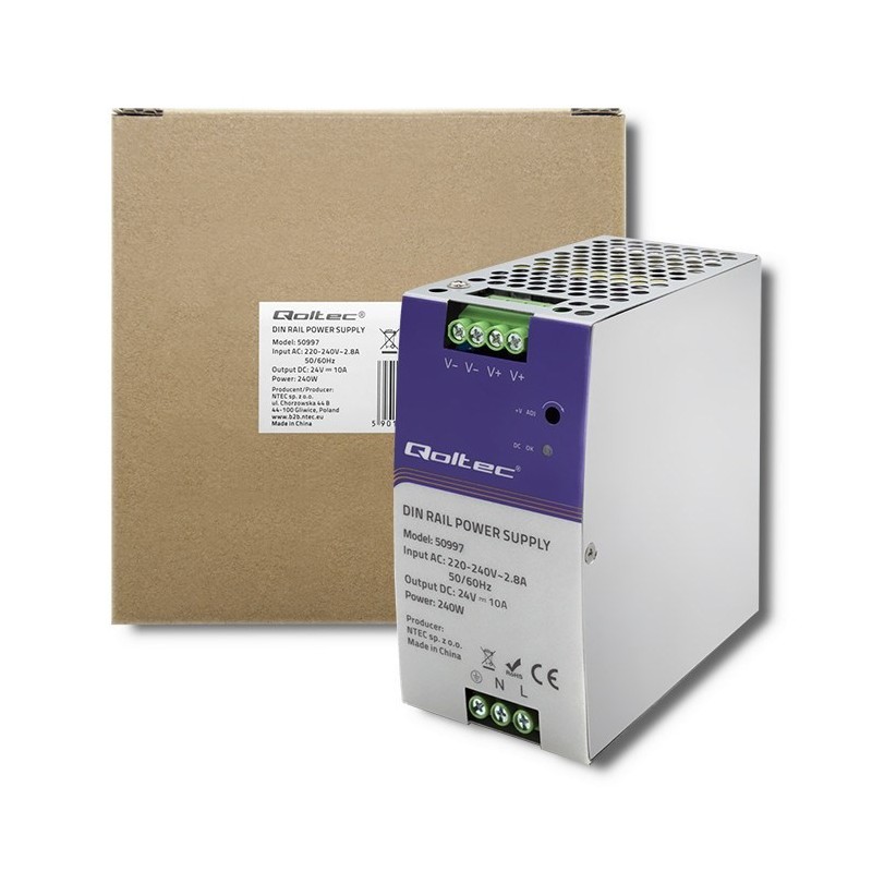 QOLTEC ZASILACZ NA SZYNĘ DIN PRZEMYSŁOWY | 240W | 24V | 10A