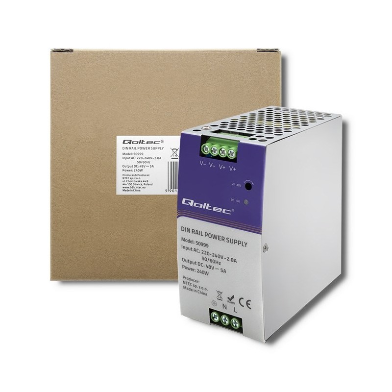 QOLTEC ZASILACZ NA SZYNĘ DIN PRZEMYSŁOWY | 240W | 48V | 5A