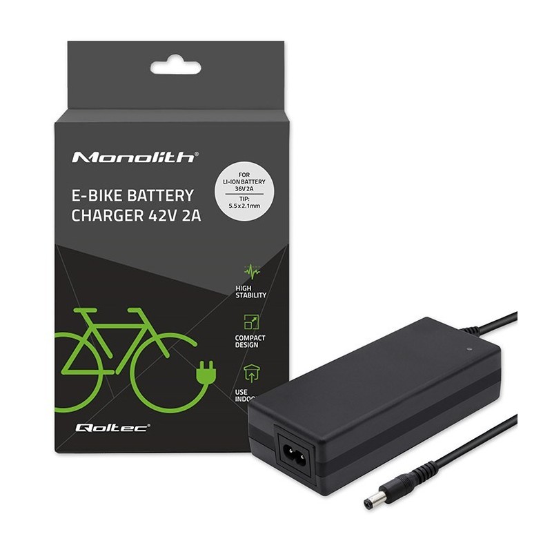 QOLTEC ŁADOWARKA DO BATERII ROWERU ELEKTRYCZNEGO 36V | 42V | 2A | 5.52.1